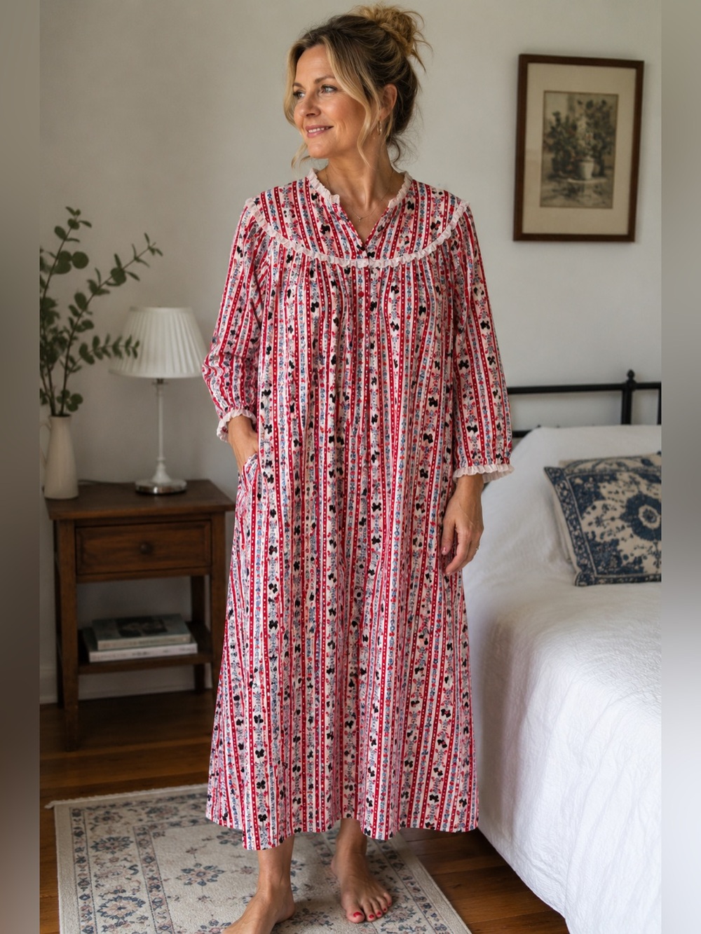 Lanz of Salzburg Flannel Nightgown Scottie Dog Print Cottagecore Sleepwear Med